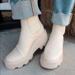 Dolce Vita Hoven Lug Sole Boots in Ivory Leather